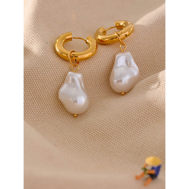 Vintage Baroque Pearl Hoop Earrings