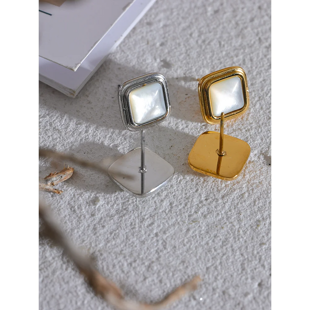 Natural Shell Square Stud Earrings