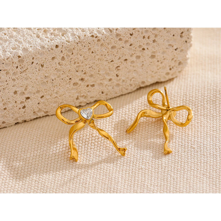 18K Gold Bow Knot CZ Studs