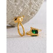 Black Green Cubic Zirconia Square Open Ring