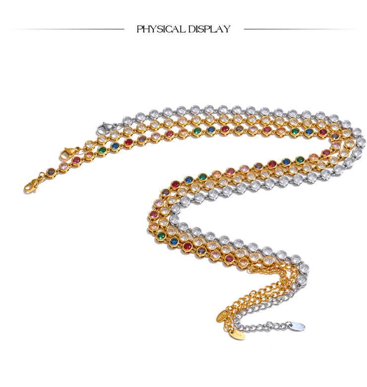 Colorful Cubic Zirconia Cast Chain Necklace & Bracelet