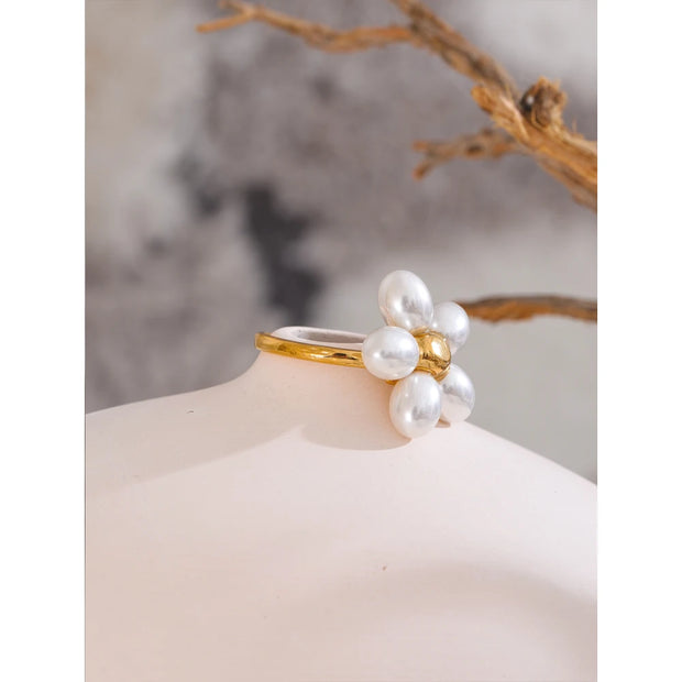 Pearl Flower Adjustable Ring