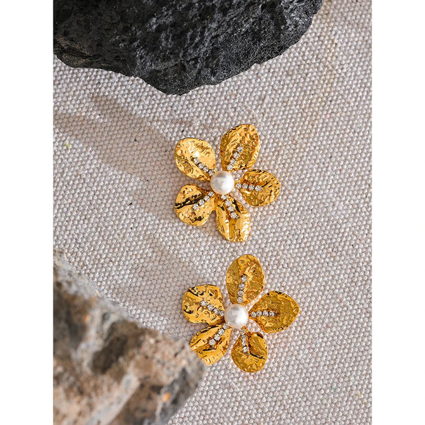 Gold Flower Stud Earrings