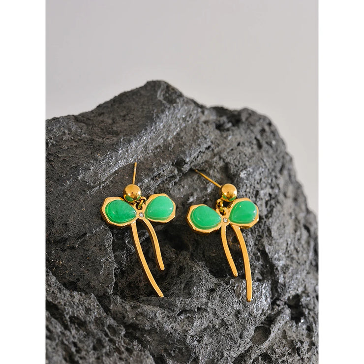 Green Stone Bow Knot Earrings