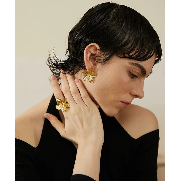 Tarnish-Free Gold Flower Studs