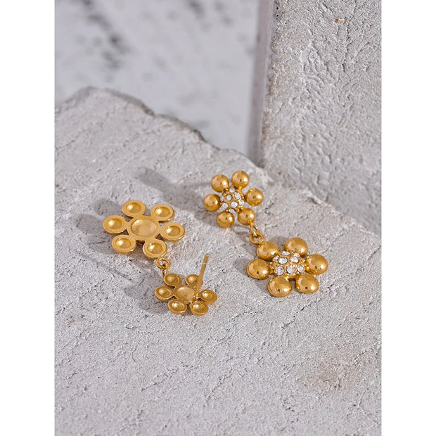 Delicate Zirconia Flower Dangle Earrings