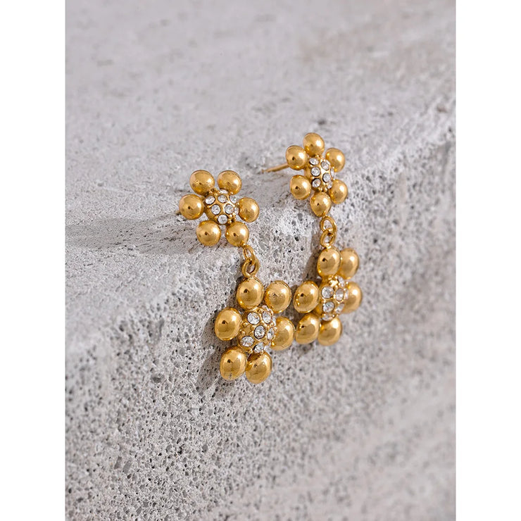 Delicate Zirconia Flower Dangle Earrings