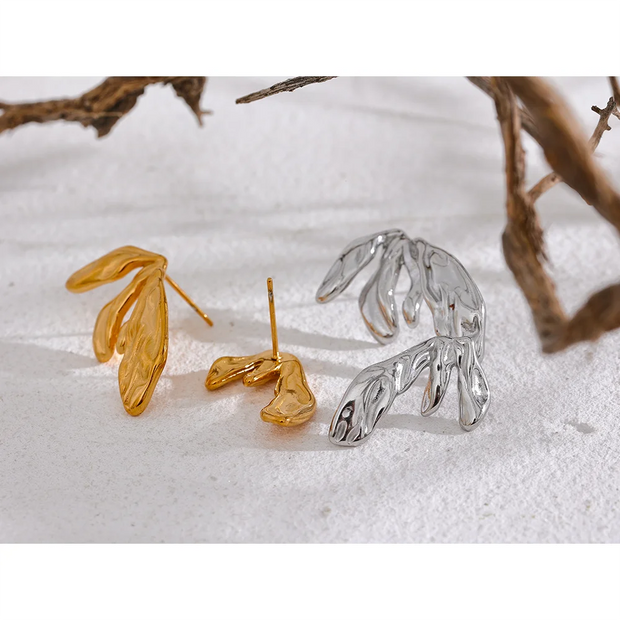 Flower Leaf Asymmetrical AB Stud Earrings