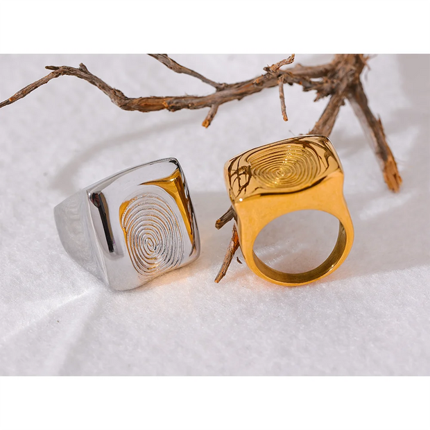 Square Fingerprint Wide Ring