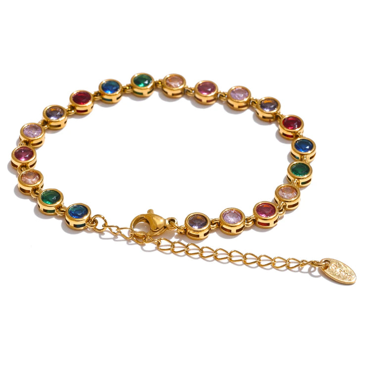 Colorful Cubic Zirconia Cast Chain Necklace & Bracelet