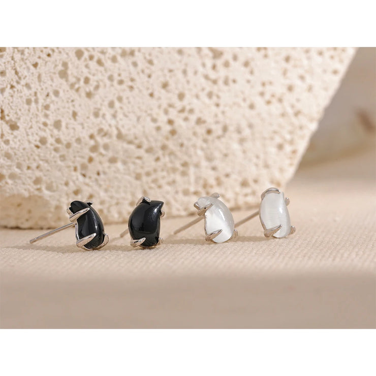 Sterling Silver Opal Water Drop Stud Earrings