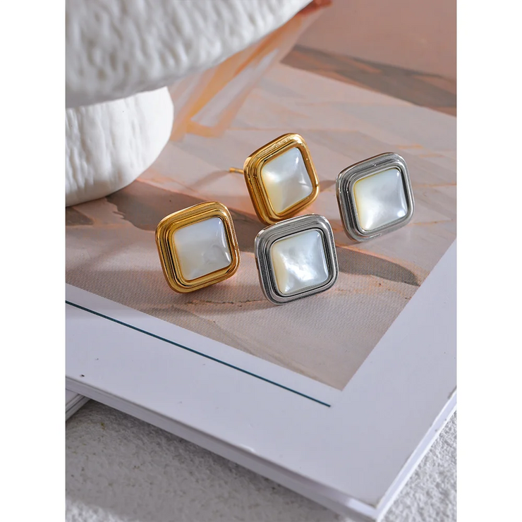 Natural Shell Square Stud Earrings