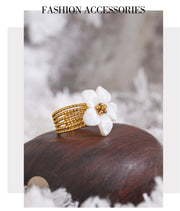 Natural Shell Flower Open Gold Color Ring