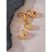 Gold Zirconia C-Shape Earrings