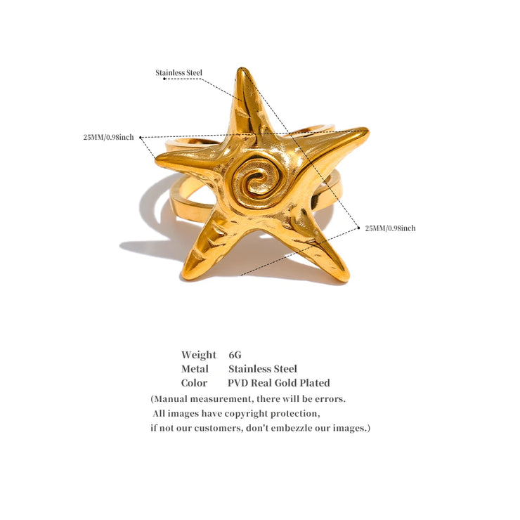 Starfish Open Adjustable Ring