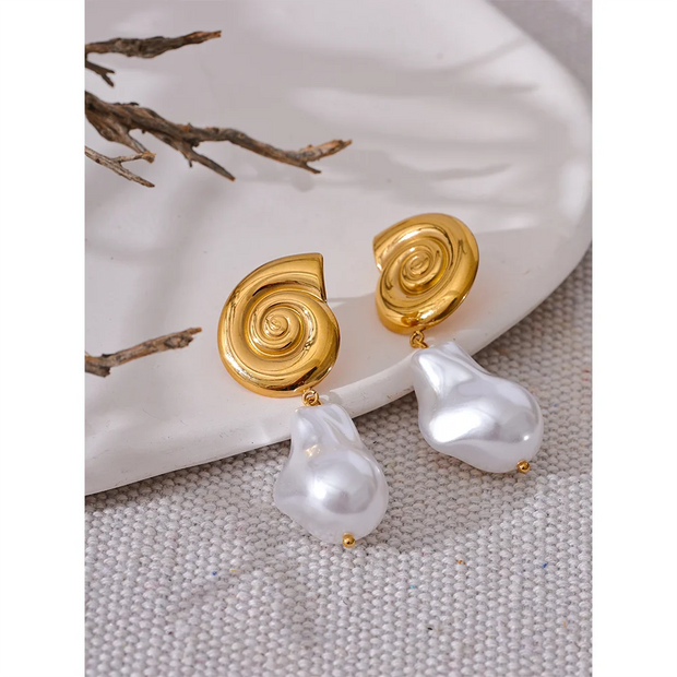 Gold Baroque Pearl Dangle Earrings