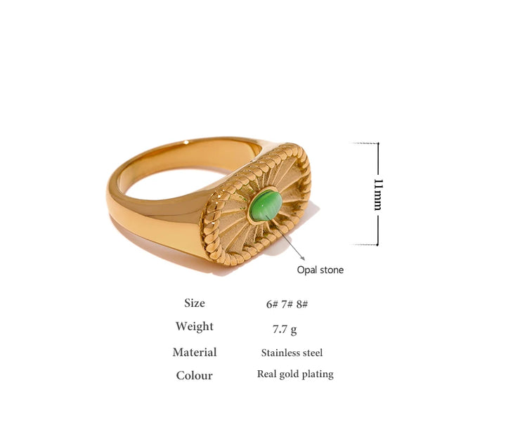 Green Opal Stone Geometric Ring