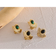 Black Stone Sunflower Clip Earrings