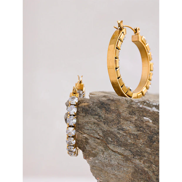 Gold Zirconia Hoop Earrings