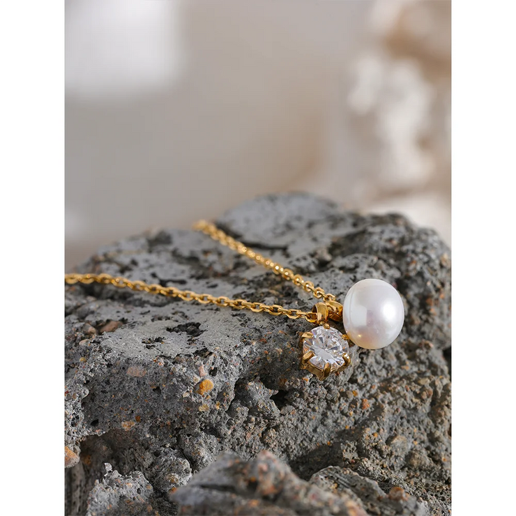 Cubic Zirconia  Pearl Necklace