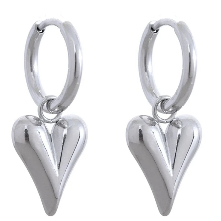 Silver Heart Earrings with Engraved Design