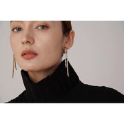 Geometric Zirconia Long Dangle Earrings