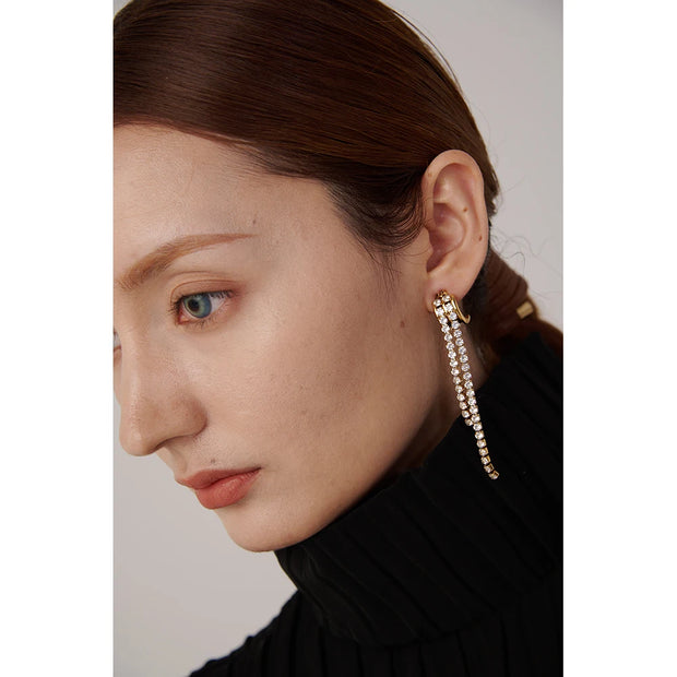 Geometric Zirconia Long Dangle Earrings