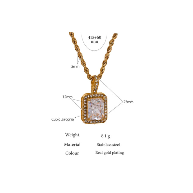 CZ Square Pendant Necklace